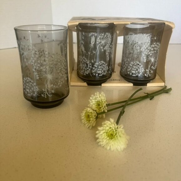 Mid Century Libbey Dandelion Design Juice Glasses Set Of 4 Vintage New in Box - Picture 5 of 5